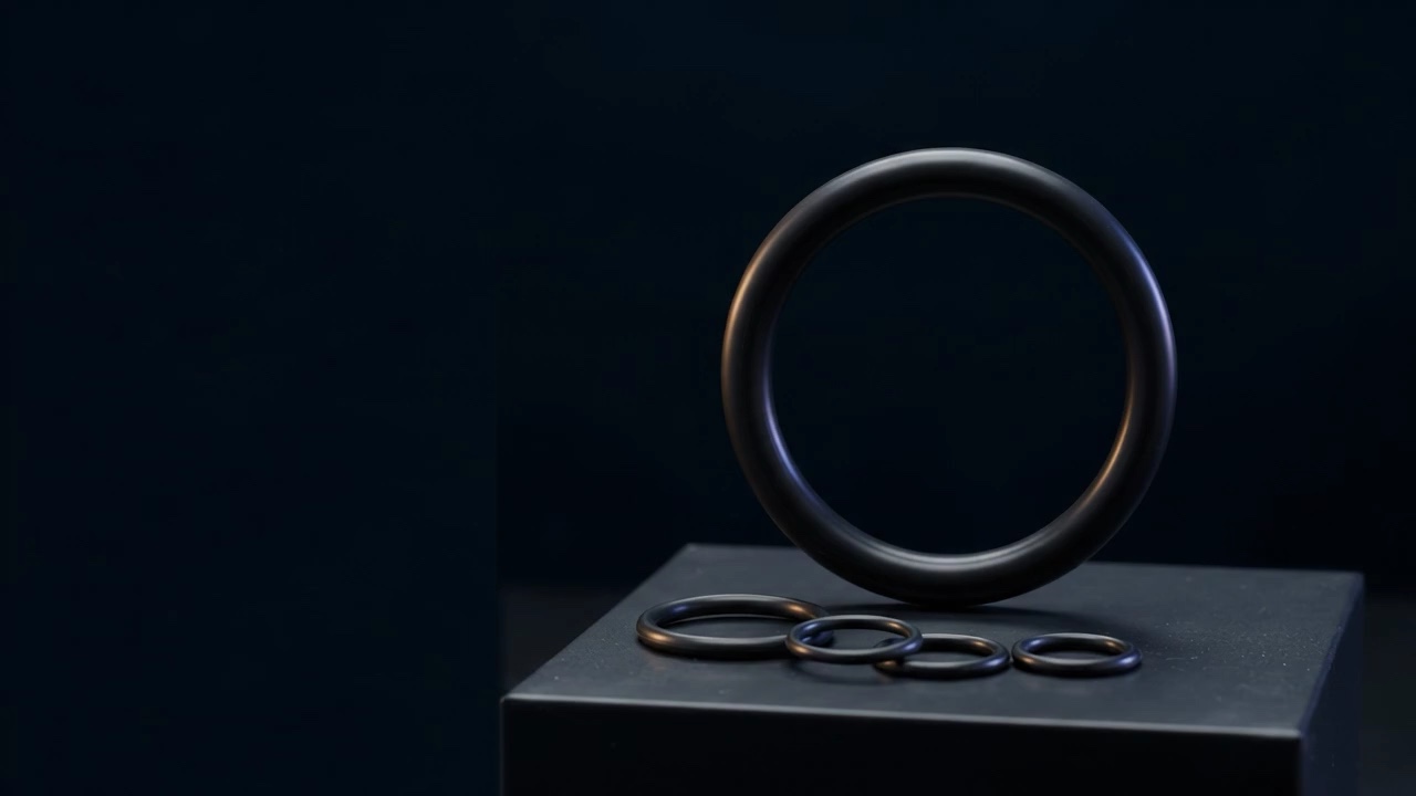 Black rubber O-rings in different sizes on a graphite surface